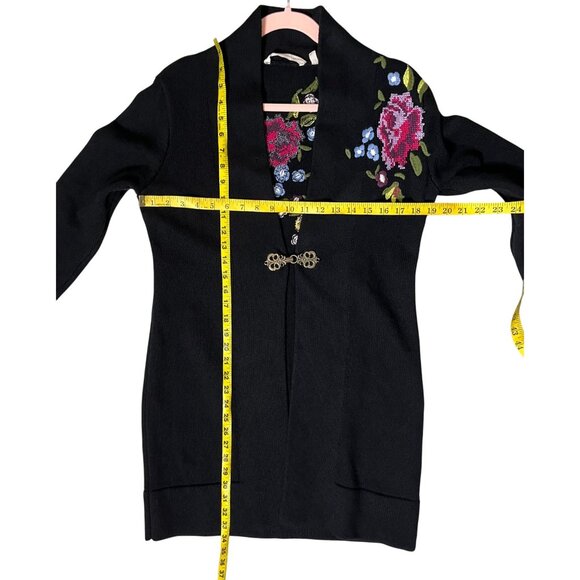 Soft Surroundings Black Oversized Floral Embroidered Longline Duster Cardigan XS - Picture 15 of 15
